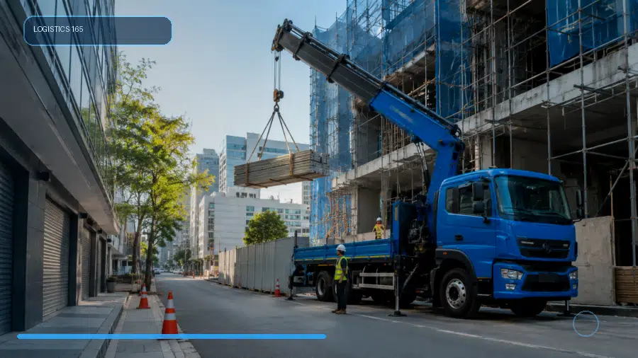 งานโหลดเครื่องจักรขึ้นรถบรรทุกด้วยรถเฮี๊ยบ